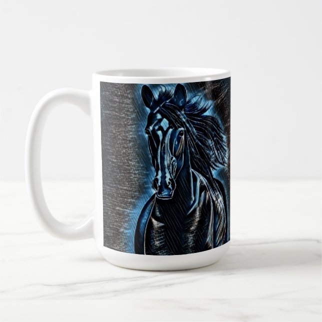 Western skönhetVild Mustang Blue Tones Kaffemugg (Vänster)