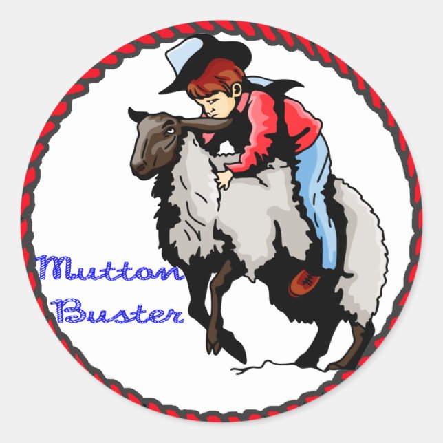 Western Sticker Mutton Buster Runt Klistermärke (Framsida)