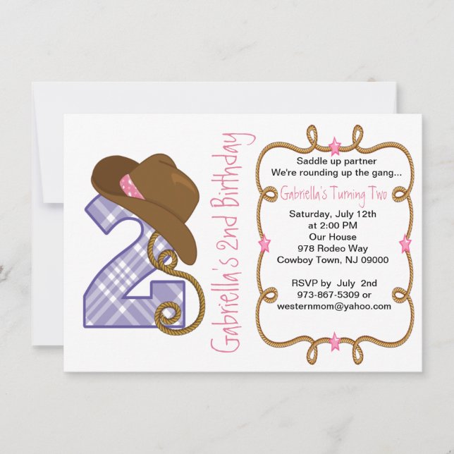 Western stor födelsedaginbjudan för två flicka inbjudningar (Framsida)