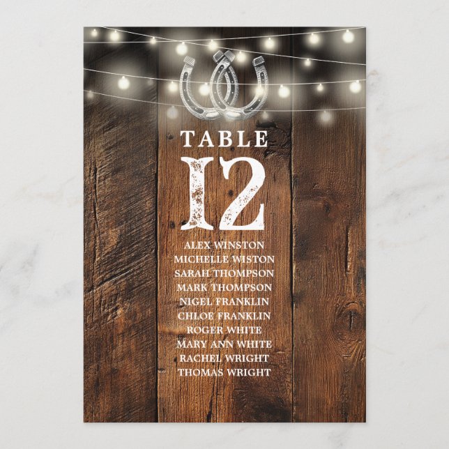 Western String Lights Table Number Seating Chart Inbjudningar (Framsida)