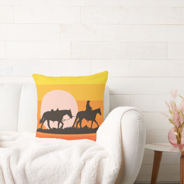 Western Sunset Cowboy Silhouette Kuddinkast Kudde (Soffa)