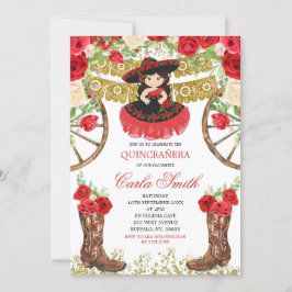 Western svart klänning och Röd ros 15 Anos Inbjudningar