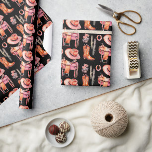 Western svart rosa cowgirl Wrapping Papper Presentpapper