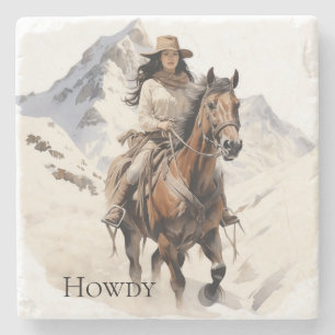 Western sydvästra Cowgirl på Horse Stenunderlägg