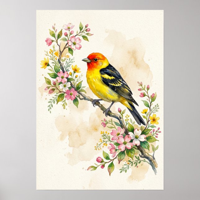 Western Tanager-fågel  Poster (Framsidan)