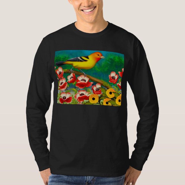 Western Tanager i Garden Flowers Sweatshirt Tee Shirt (Framsida)