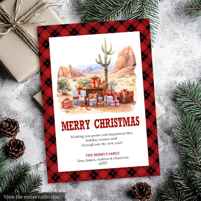 Western Tartan-rutig julkort (Western Tartan Plaid Rustic Christmas Card)