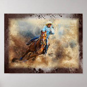 Western Tävla Cowgirl Decoupage Skriv ut Poster