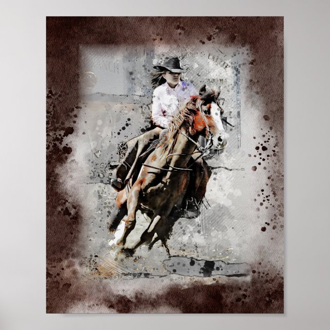 Western Tävla Cowgirl Decoupage Skriv ut Poster (Framsidan)