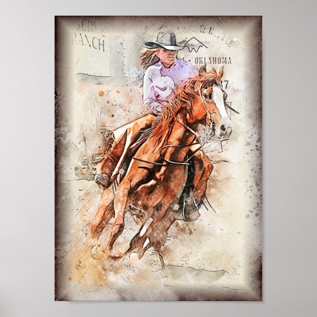 Western Tävla Cowgirl Decoupage Skriv ut Poster (Framsidan)