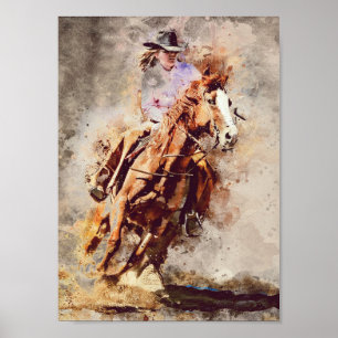 Western Tävla Cowgirl Decoupage Skriv ut Poster