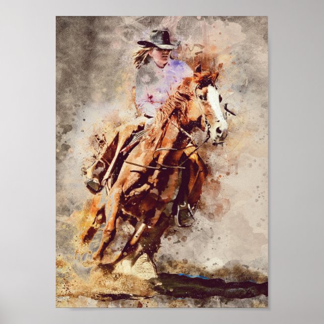 Western Tävla Cowgirl Decoupage Skriv ut Poster (Framsidan)