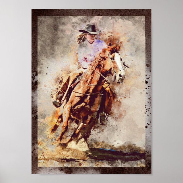 Western Tävla Cowgirl Decoupage Skriv ut Poster (Framsidan)