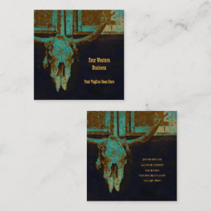 Western Teal Brown Guld Rustic Vintage Bull Skull Fyrkantigt Visitkort