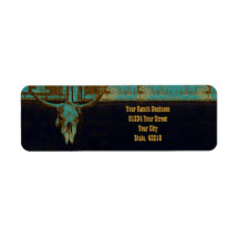 Western Teal Brown Guld Rustic Vintage Bull Skull