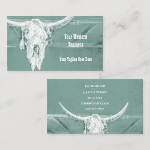Western Teal White Rustic Bull Cow Skull Barn Visitkort