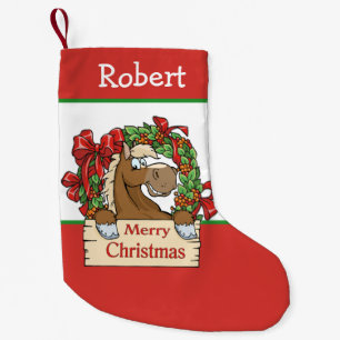 Western Tecknad Horse Red and White Liten Julstrumpa