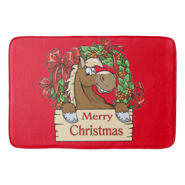 Western Tecknad vid jul, häst och andedräkt Badrumsmatta (Framsidan)