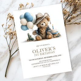 Western Teddy Bear 1-årsfestinbjudan Inbjudningar