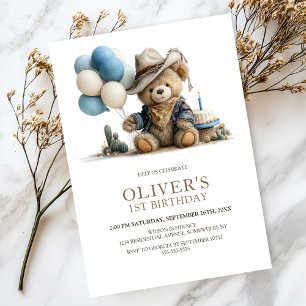Western Teddy Bear 1-årsfestinbjudan Inbjudningar