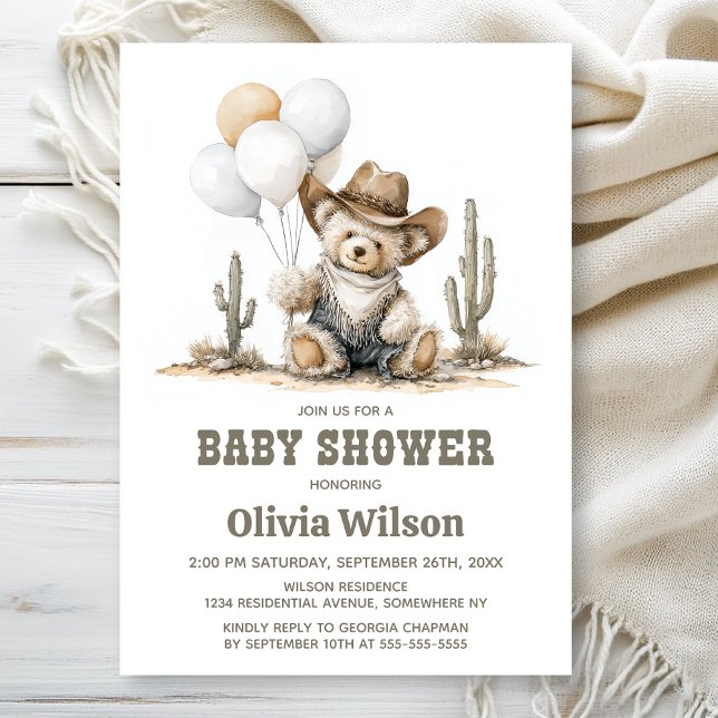 Western Teddy Bear Baby Shower Invitation Inbjudningar (Skapare uppladdad)