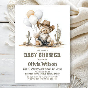 Western Teddybjörn Bebis Shower Inbjudan