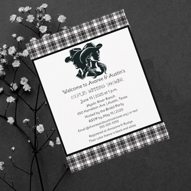 Western temainspelning för par Black and White Vykort (Skapare uppladdad)