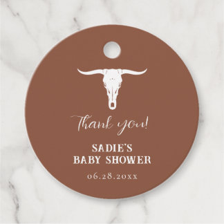 Western Terracotta Longhorn Baby Shower-favorittag Gåvor Etiketter