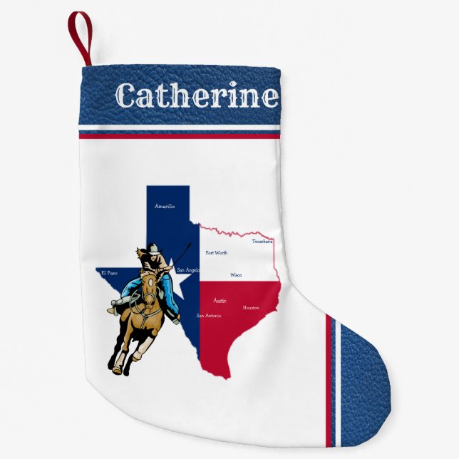 Western Texas Cowgirl på med hästFauxläder Liten Julstrumpa (Framsidan)