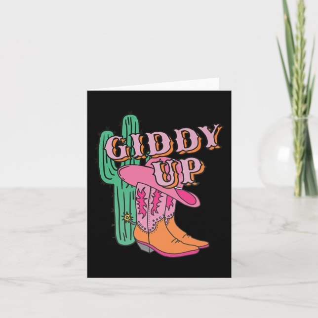 Western Texas Giddy Up Cowgirl CowboyBoots Cactus Kort (Framsida)