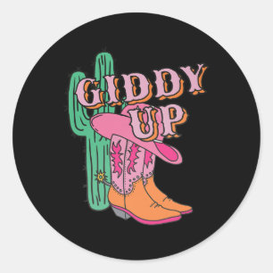 Western Texas Giddy Up Cowgirl CowboyBoots Cactus Runt Klistermärke