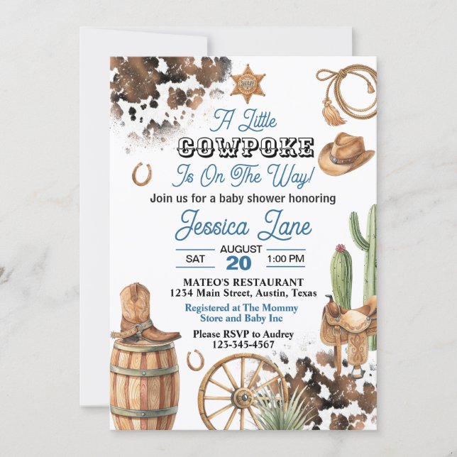 Western Theme Boy Baby Shower Inbjudningar (Framsida)