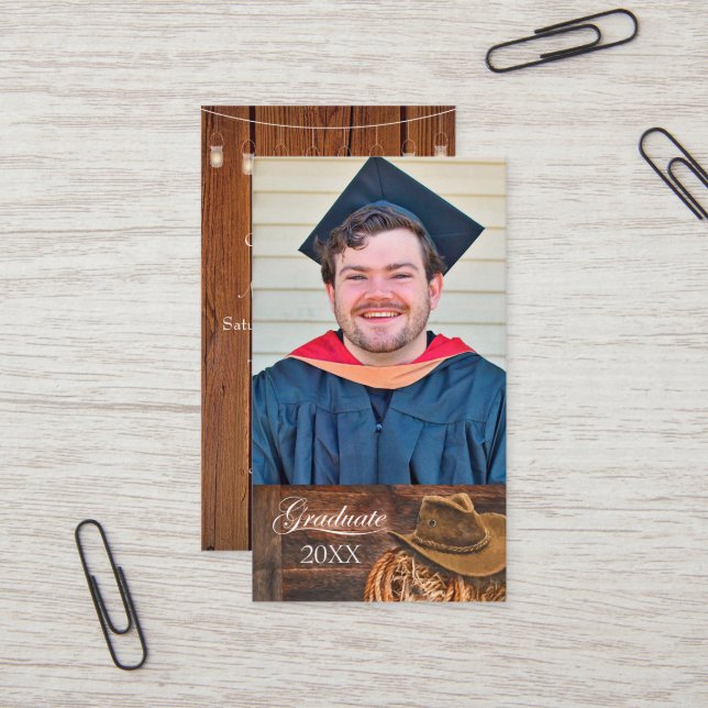 Western theme Hat and Lasso Grad Party Invitation Visitkort (Fram/Back In Situ)