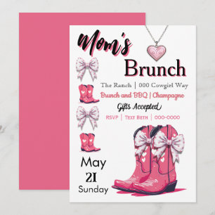 Western ThéRosa Bows and Boots Mamma Day Inbjudningar