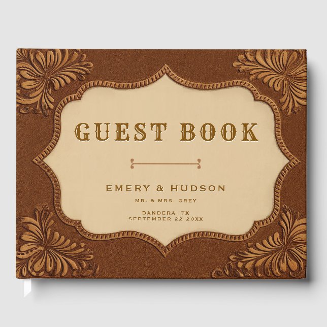 Western Tooled Rustic Terracotta Elegant Wedding Gästböcker (Framsida)