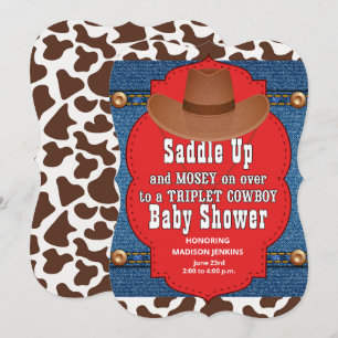 Western Triplet Cowboys Baby Shower Inbjudan