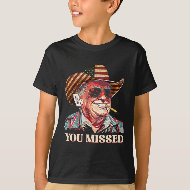 Western Trump Cowboy du missade American Flagga Co T Shirt (Framsida)