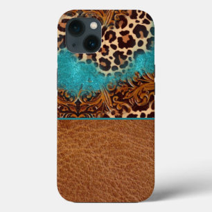 Western turkos Glitter Flourish Leather Leopard