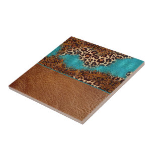 Western turkos Glitter Flourish Leather Leopard Kakelplatta