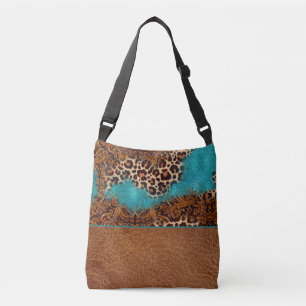 Western turkos Glitter Leather Flourish Leopard Axelväska