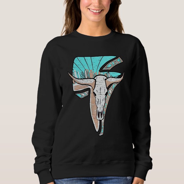 Western turkos Rodeo Queen Lightning Cow Skull T Shirt (Framsida)