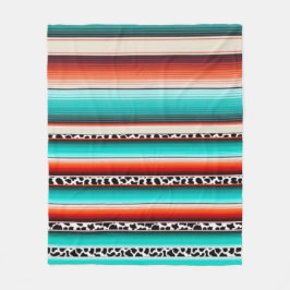 Western turkos Terracotta Rand Cow-utskrift Fleecefilt