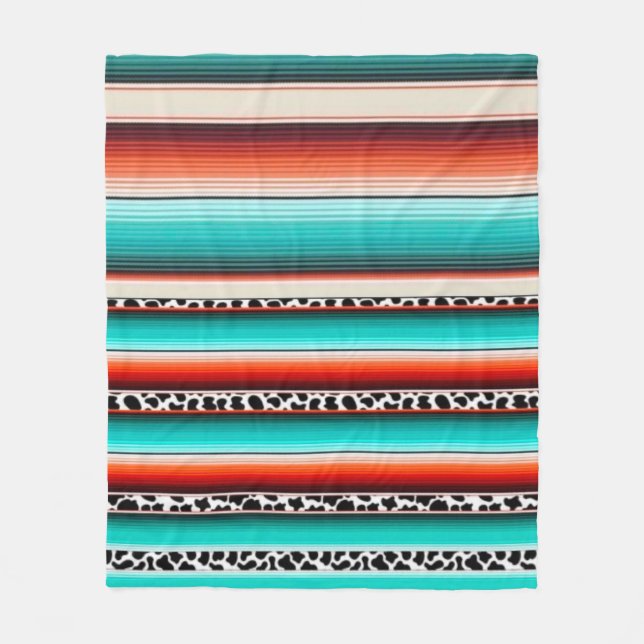 Western turkos Terracotta Rand Cow-utskrift Fleecefilt (Framsidan)