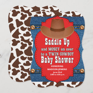 Western Twin Cowboys Baby Shower Inbjudningar