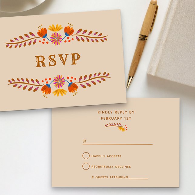 Western typografi för mexikansk Blommigt OSA kort (RSVP card with western theme from my Mexican Floral Quinceanera collection)