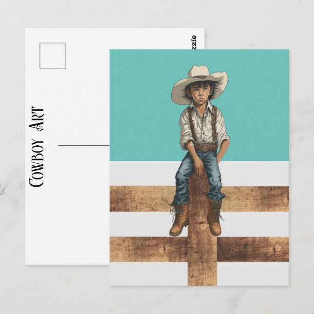Western ung Cowboy på Stil i ranch-Land vid Post Vykort (Fram/baksida)