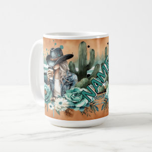 Western utformning av snyggten med handkaktusar oc kaffemugg