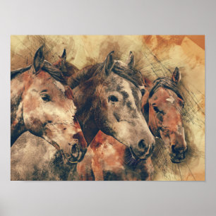 Western utskrift av abstrakt Vild Horses Poster