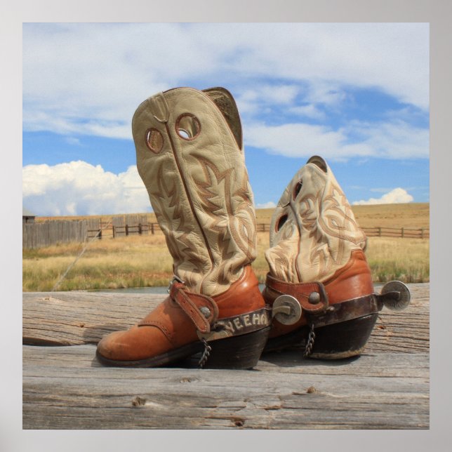 Western utskrift av Cowboy Boots och Spurs Poster (Framsidan)
