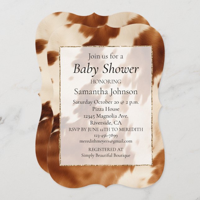 Western utskrift av Cream Cowhide Animal Inbjudningar (Fram/baksida)
